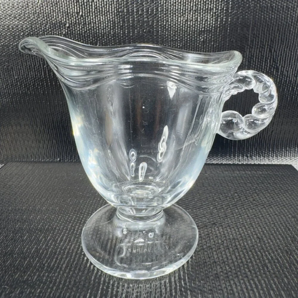1930s Fostoria Coronet Clear Glass Creamer Small Pitcher Manganese 365nm UV Glow